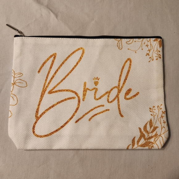 Handbags - Chic White and Gold Bride Cosmetic Pouch